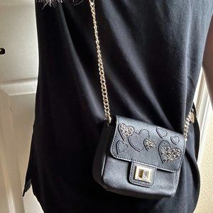 Limited Edition Y2K Juicy Couture Black Leather Hearts Gold Chain Crossbody Bag